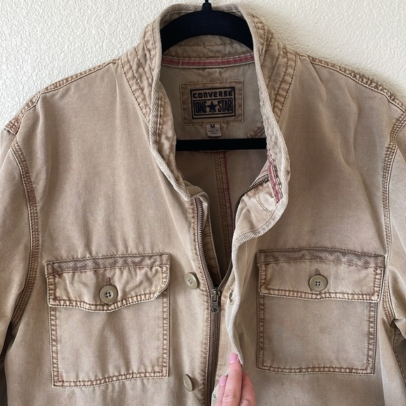 Converse All Star Tan Military Jacket Men’s M Streetwear Full Zip Canvas Coat - Picture 3 of 14